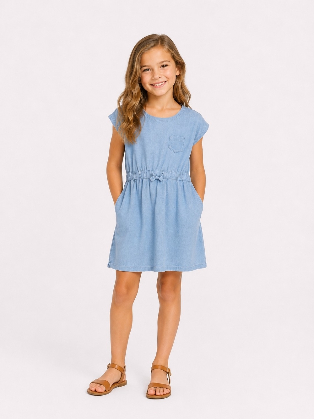 Crewcuts Light Blue Chambray Drawstring Waist Dress
